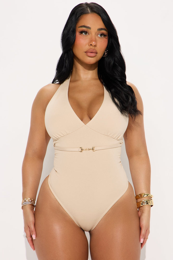 Calling Off Work Halter Bodysuit - Taupe
