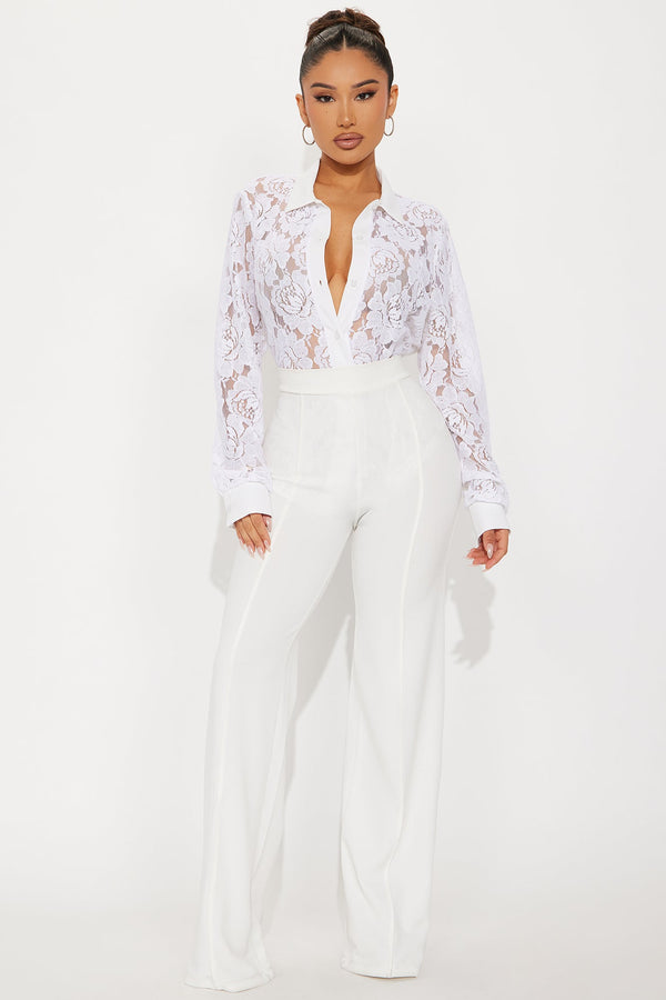 Drinks On Me Lace Shirt - White