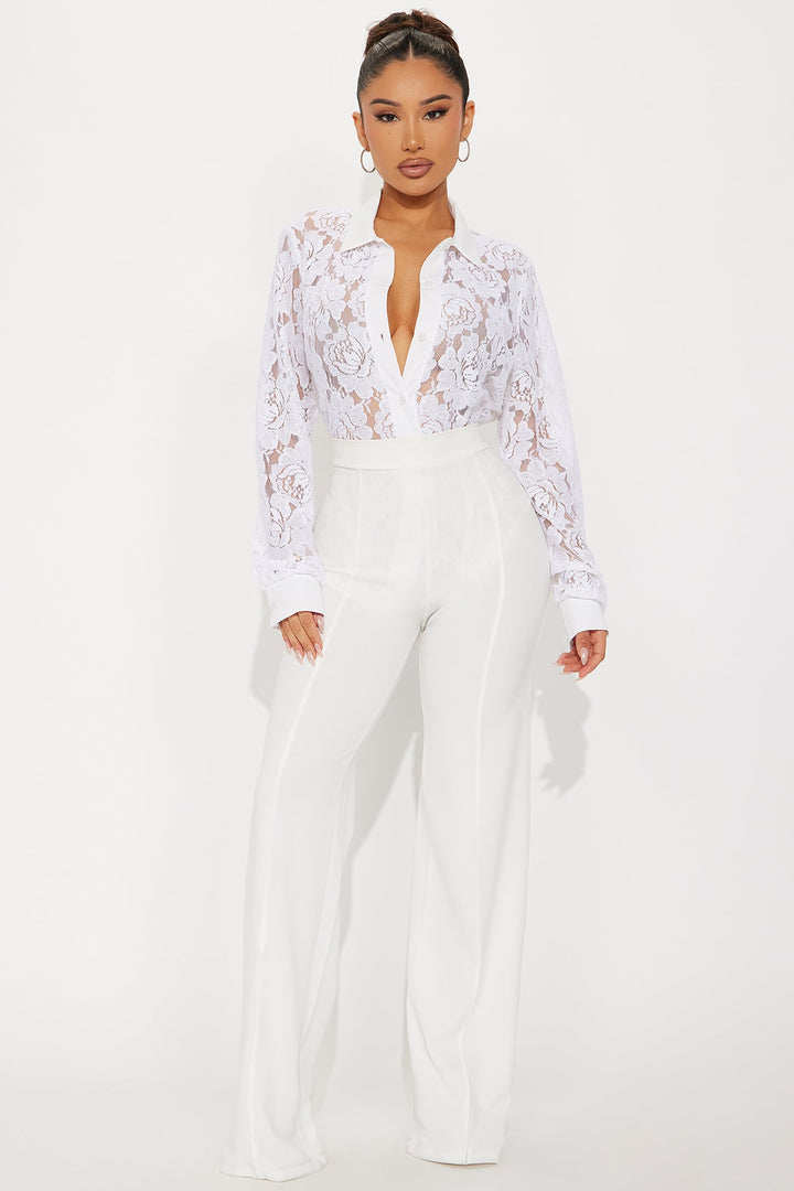 Drinks On Me Lace Shirt - White