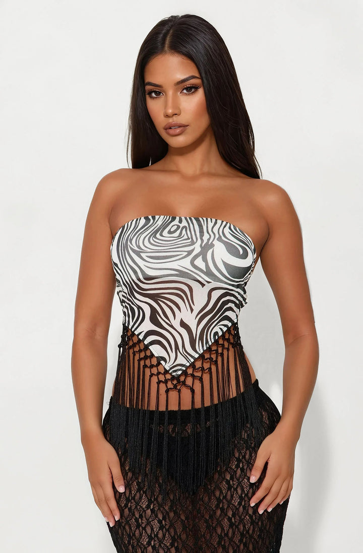 Dixie Zebra Print Strapless Mesh Top - Black/combo