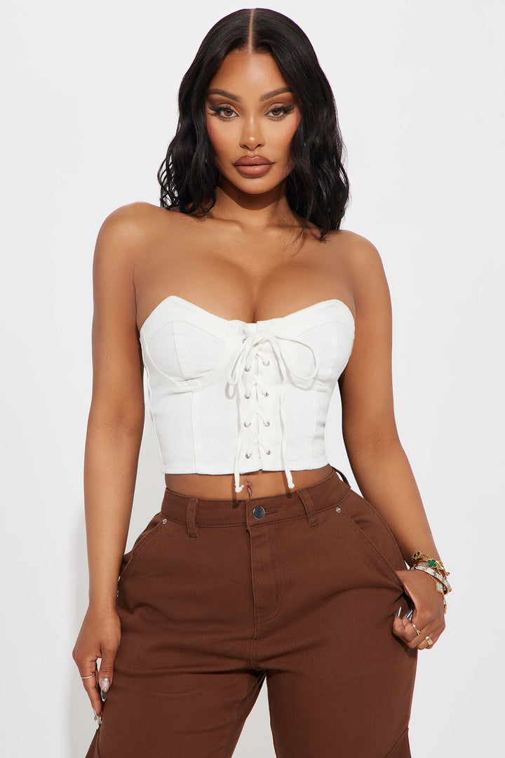 Lucky You Denim Top - White