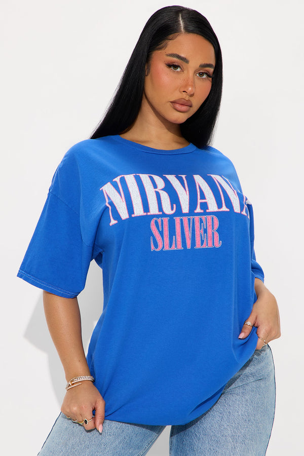 Nirvana Sliver Washed Oversized Tee - Royal