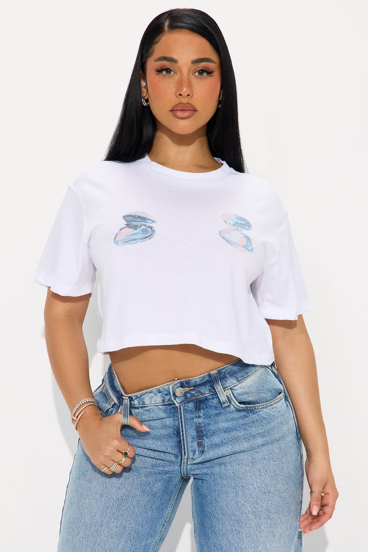 Too Clam To Give A Damn Baby Tee - White