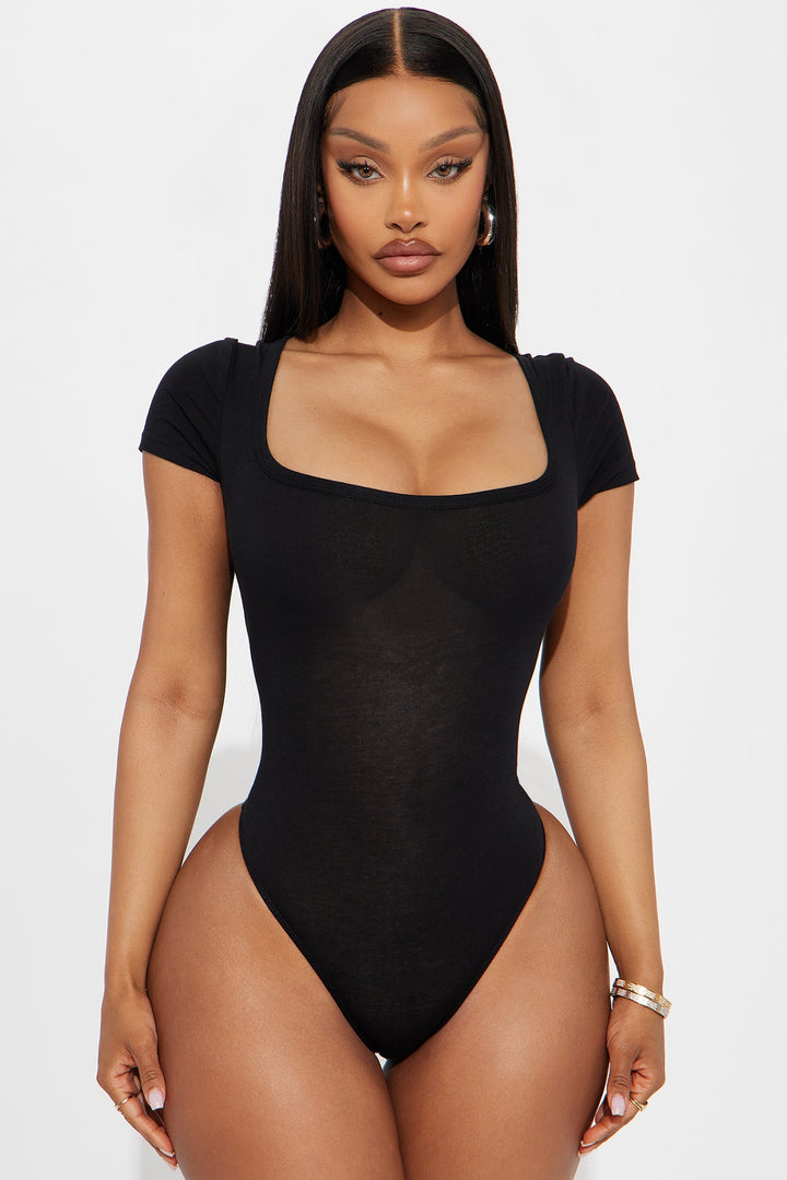 Nira Square Neck Basic Bodysuit - Black