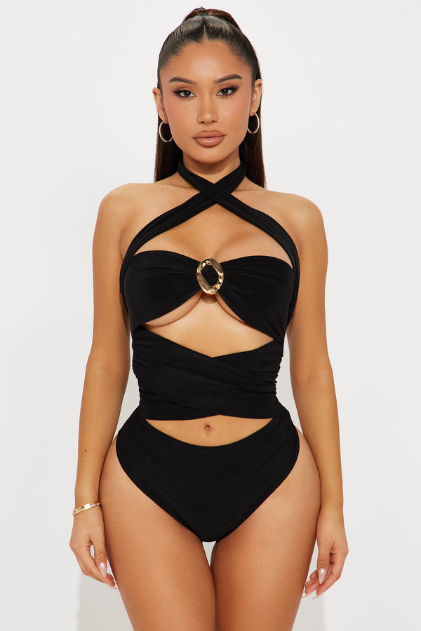 Cross Fire Criss Cross Halter Bodysuit - Black