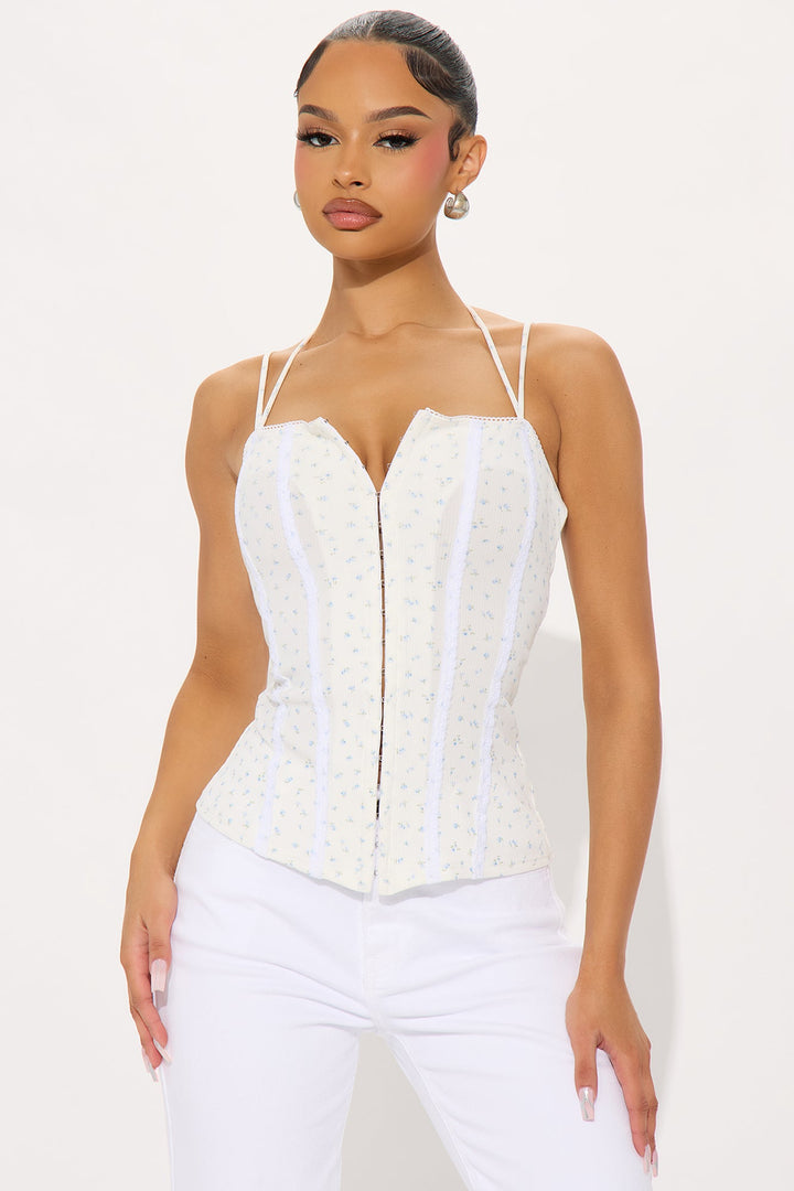 Carful Fantasies Ditsy Floral Ribbed Top - White/combo