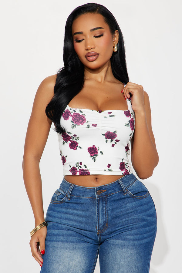 Dixie Lace Trim Square Neck Tank Top - White/combo