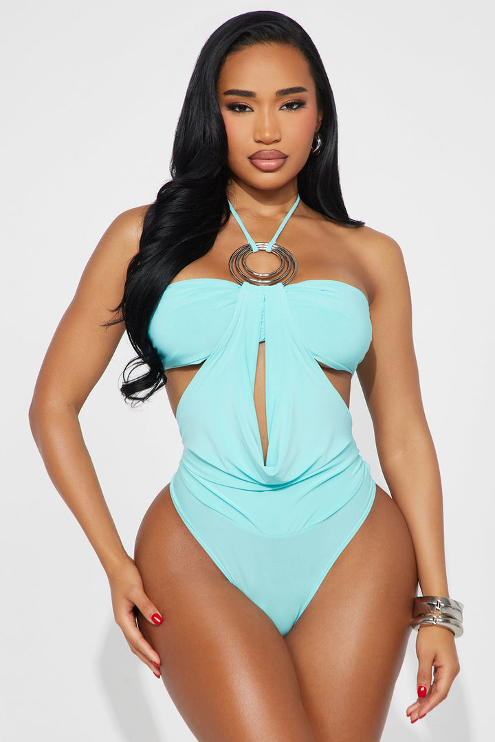 Marley Cut Out Y-Neck Halter Bodysuit - Aqua