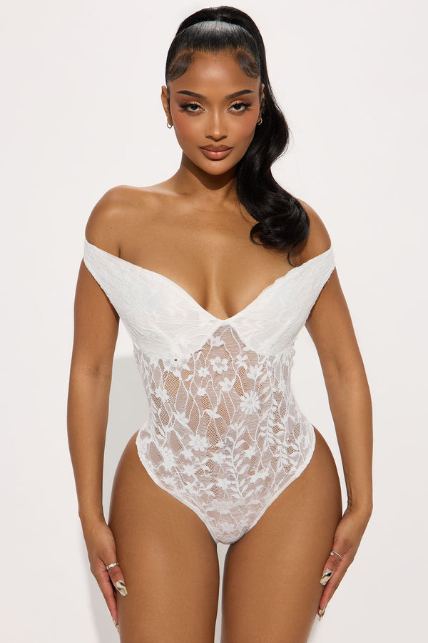 Scenic Route Off Shoulder Lace Bodysuit - Off White