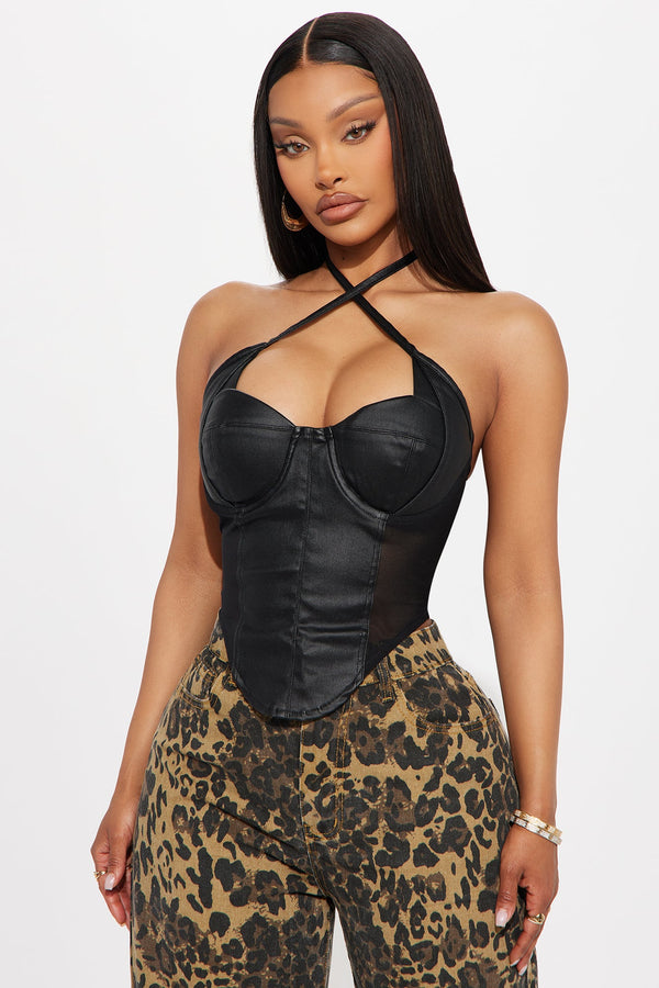 All I Needed Leather Corset Top - Black