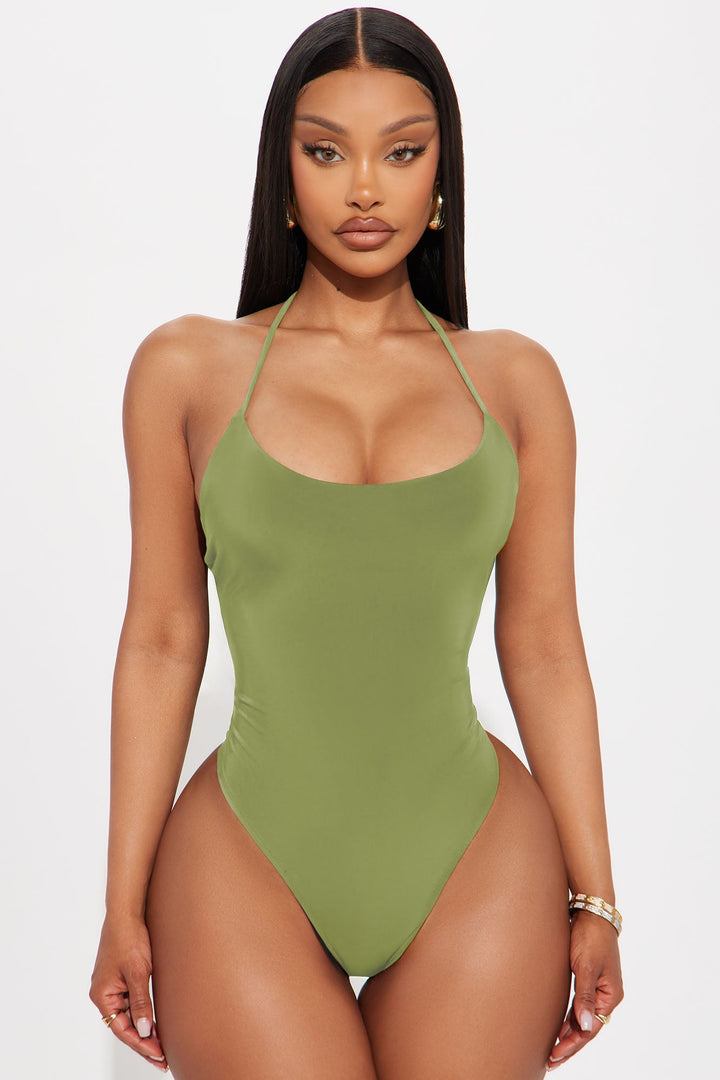 Hotspot Double Lined Backless Halter Bodysuit - Chartreuse