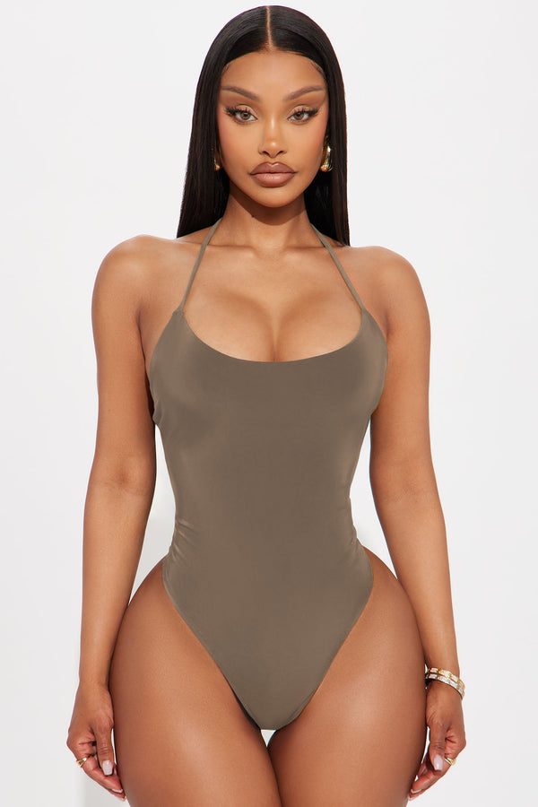 Hotspot Double Lined Backless Halter Bodysuit - Mocha