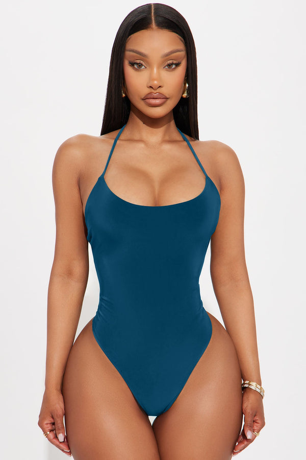 Hotspot Double Lined Backless Halter Bodysuit - Teal