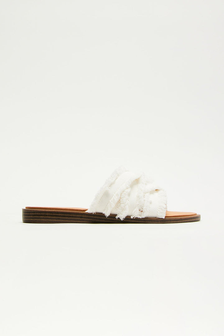 Drea Denim Flat Sandals - White
