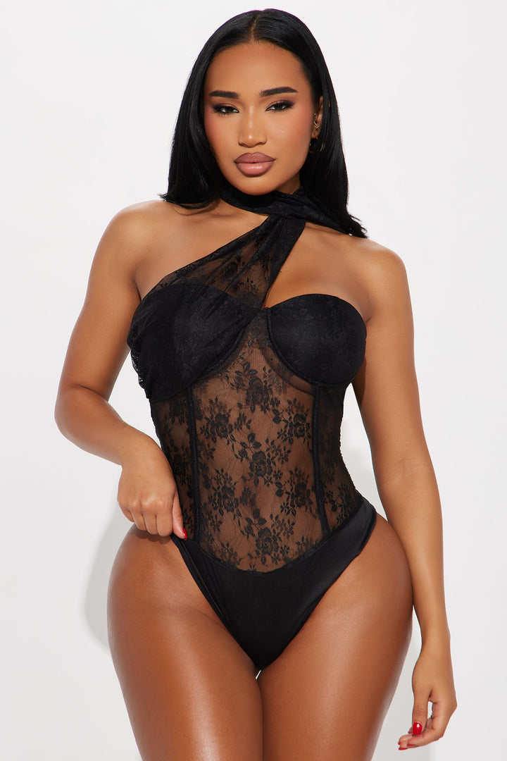 Courtney Lace Corset Bodysuit - Black