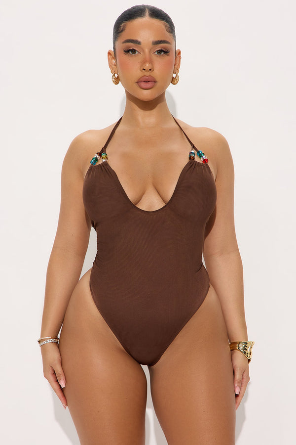 Beachfront Glamor Mesh Halter Bodysuit - Brown