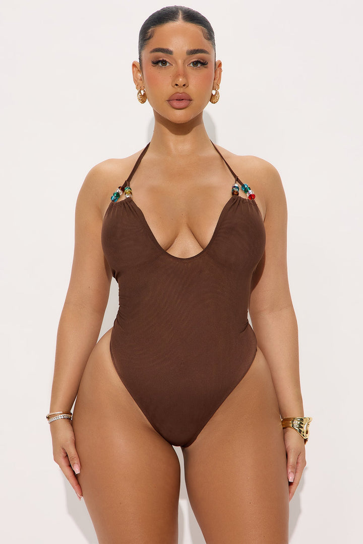 Beachfront Glamor Mesh Halter Bodysuit - Brown