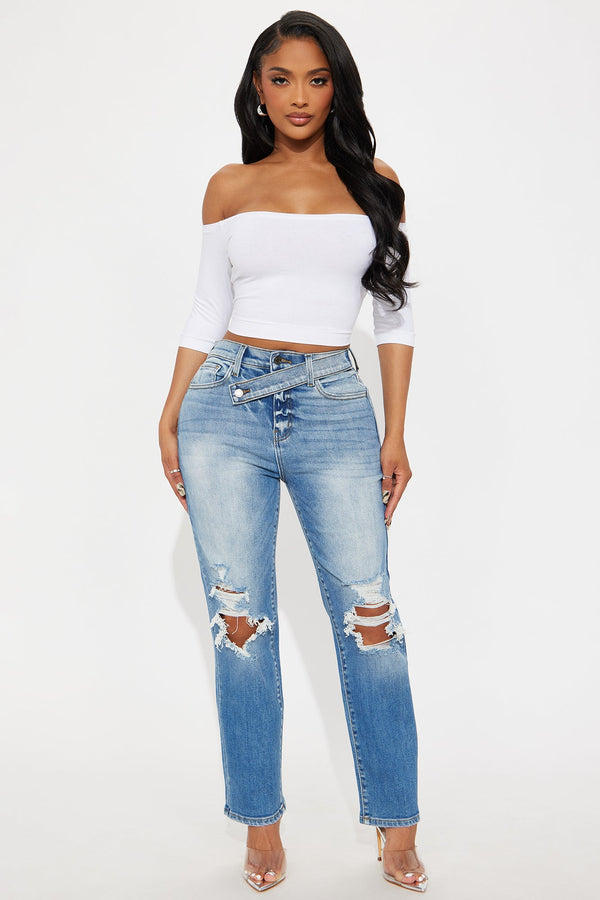 All Access Ripped Straight Leg Jeans - Medium Wash