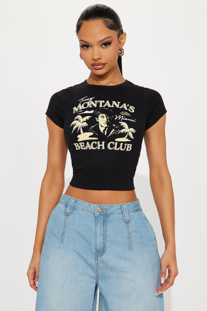 Tony Montana's Beach Club Ribbed Baby Tee - Black