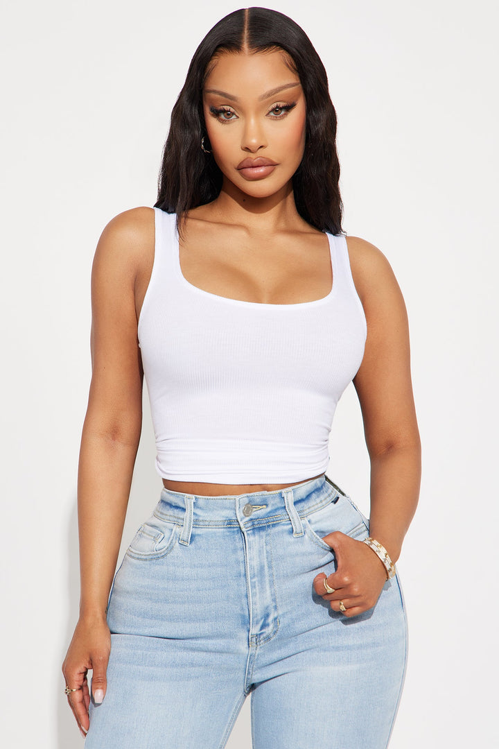 Madison Basic Square Neck Tank Top - White
