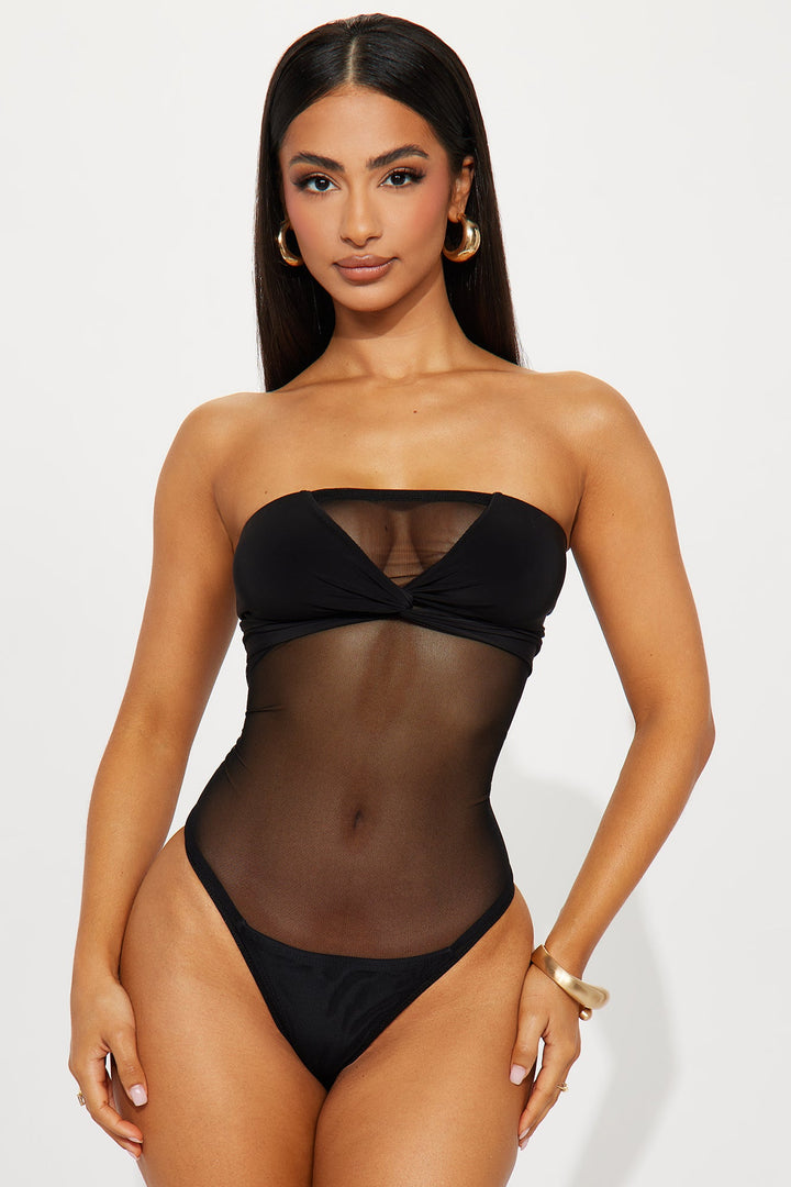 Pull Up Sheer Mesh Bodysuit - Black