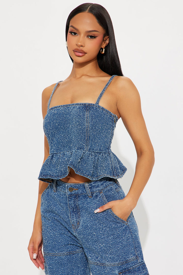 Hanna Textured Denim Top - Medium Wash