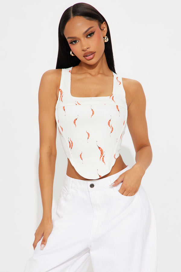 Twin Flames Chili Print Corset Top - Red/White