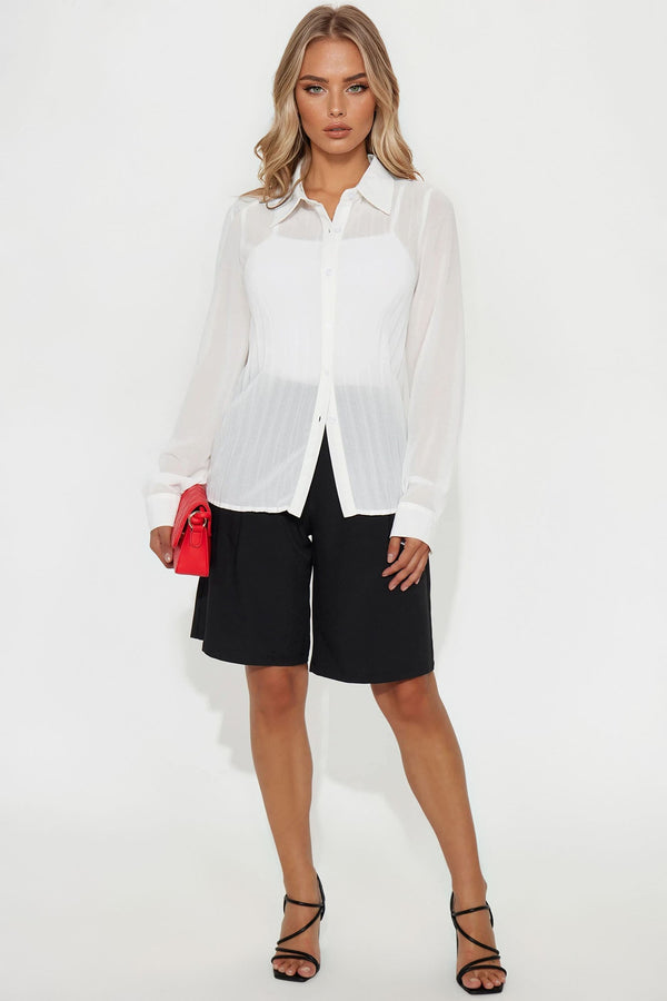 Royal Romance Pleated Chiffon Shirt - White