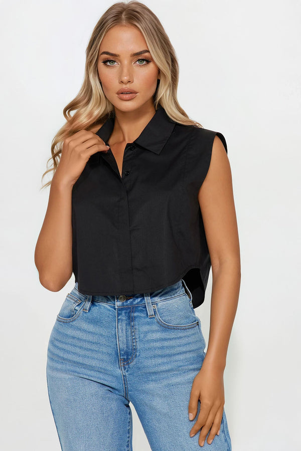 Dream Of Me Lace Up Poplin Top - Black