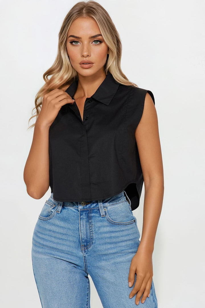 Dream Of Me Lace Up Poplin Top - Black