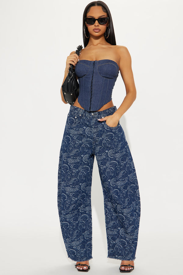 Boho Blues Barrel Leg Jeans - Dark Wash