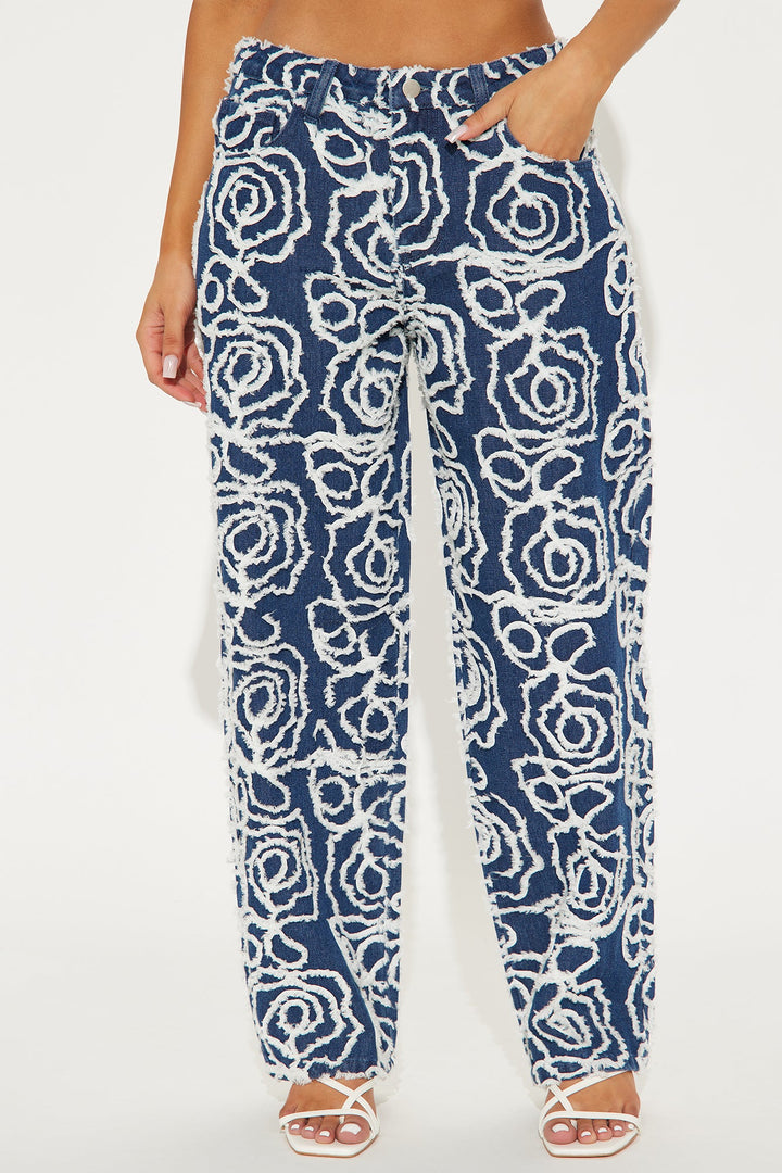 Urban Flora Loose Straight Leg Jeans - Medium Wash