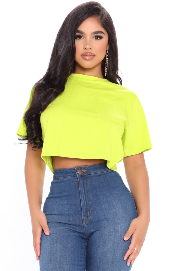 Elisa Relaxed Crop Tee - Neon Green