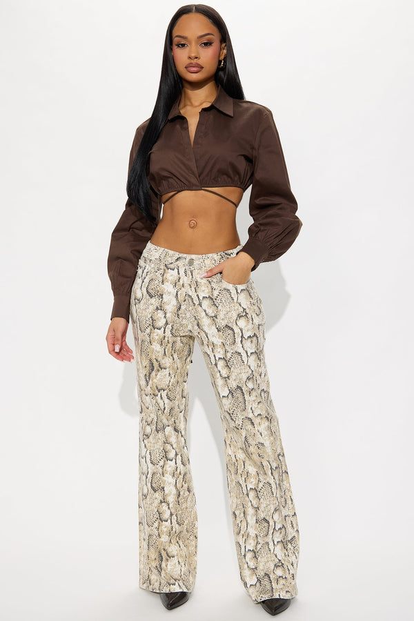Snake Charmer Printed Flare Jeans - White/combo