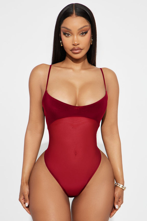 Calypso Sheer Mesh Bodysuit - Red