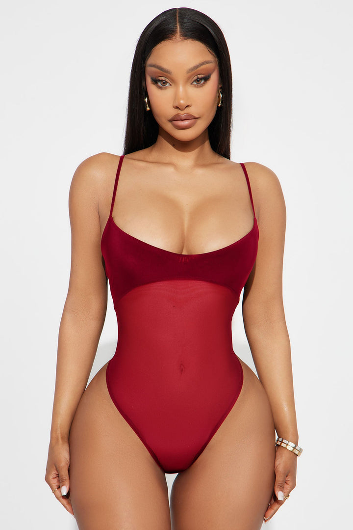 Calypso Sheer Mesh Bodysuit - Red