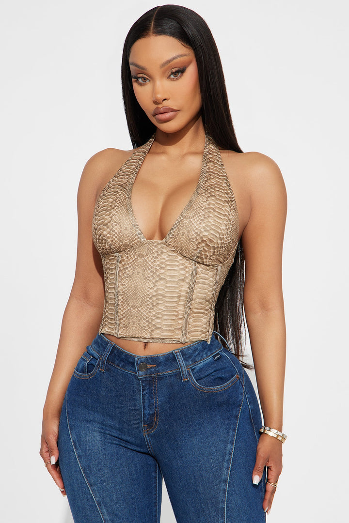 Hidden Oasis Snake Print Corset Top - Brown/combo