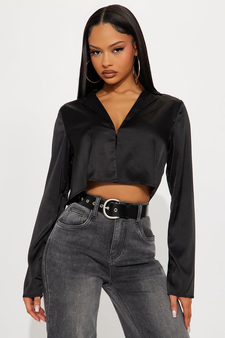Forever Loving Satin Shirt - Black