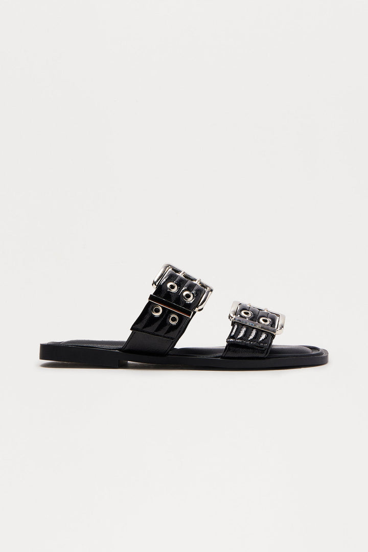 Zuma Buckle Slip On Sandals - Black