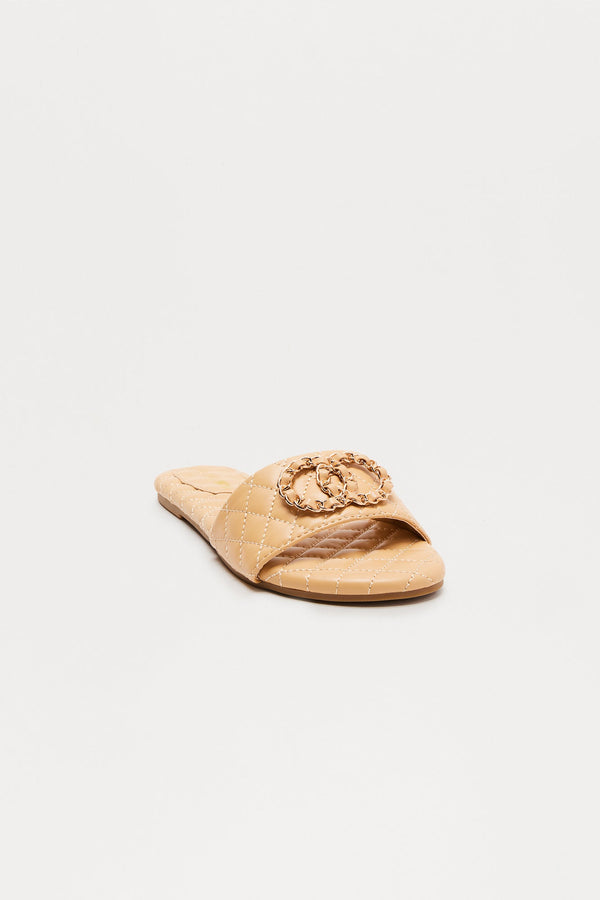 Seb Quilted Hardware Sandals - Nude