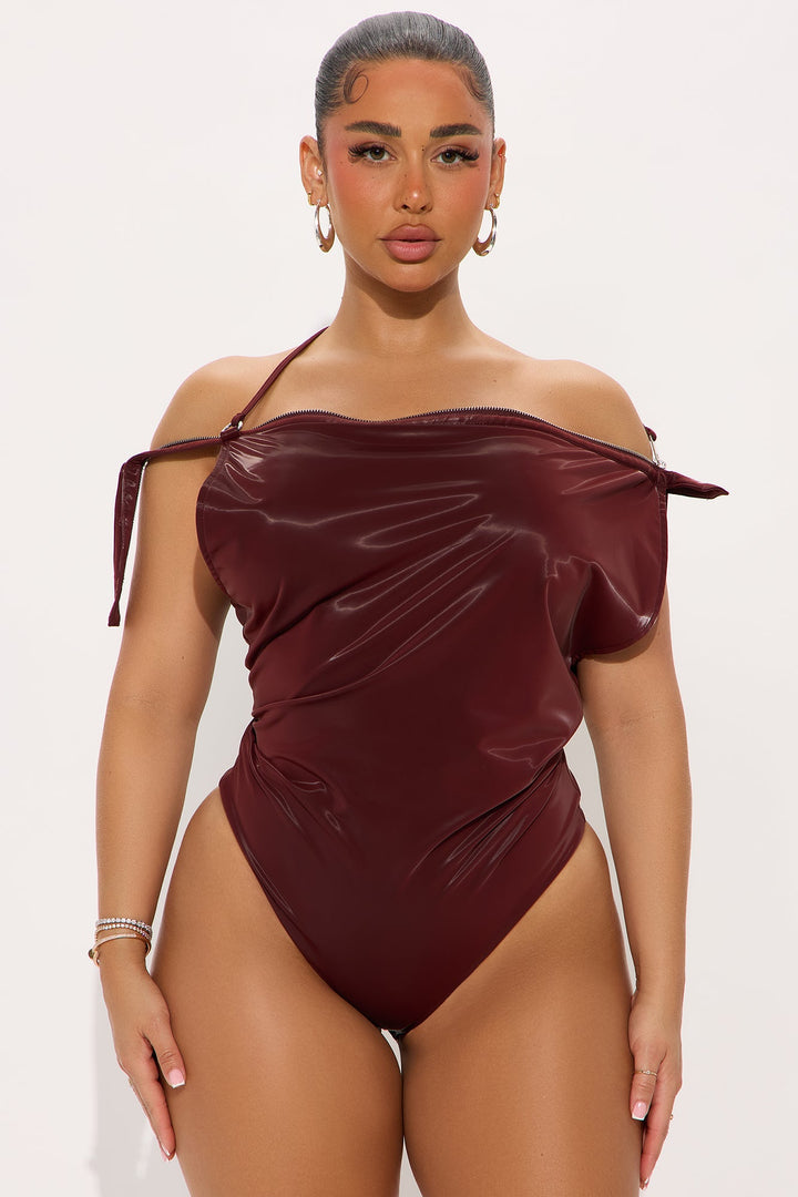 Unzip Me Faux Leather Bodysuit - Burgundy
