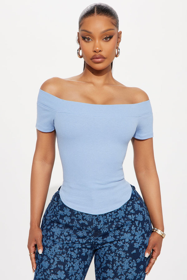 Flo Off Shoulder Ribbed Top - Blue