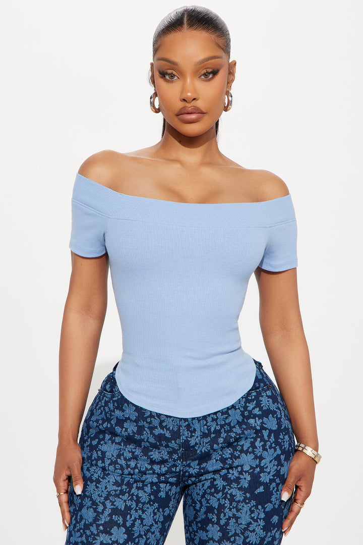 Flo Off Shoulder Ribbed Top - Blue