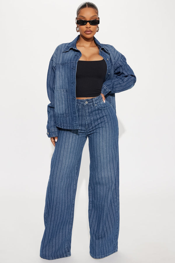 Preston Jacquard Wide Leg Jeans - Dark Wash