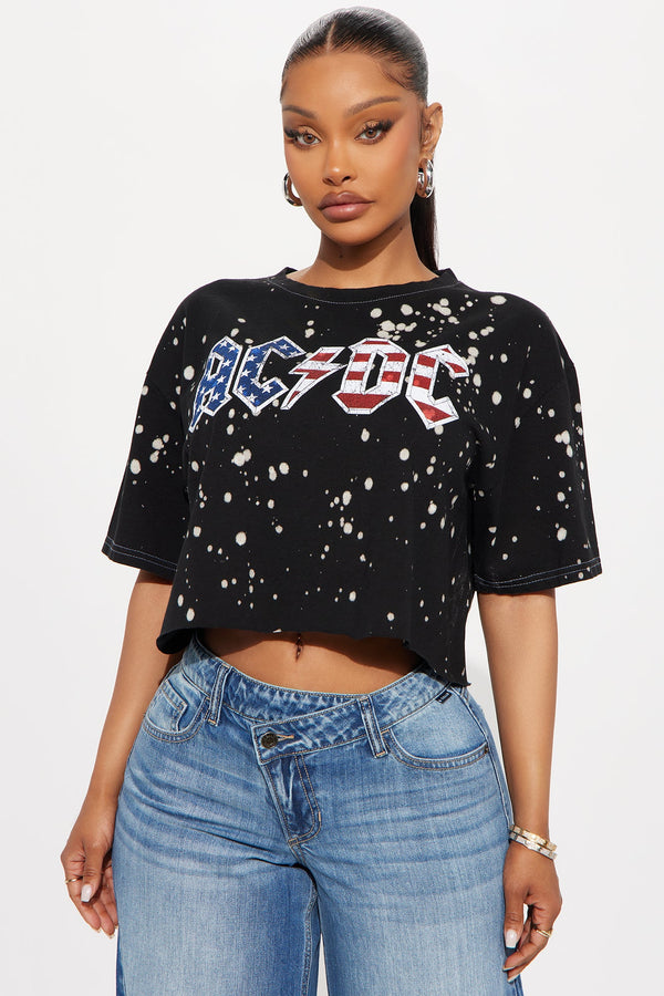 ACDC Americana Tour Bleach Cropped Tee - Black