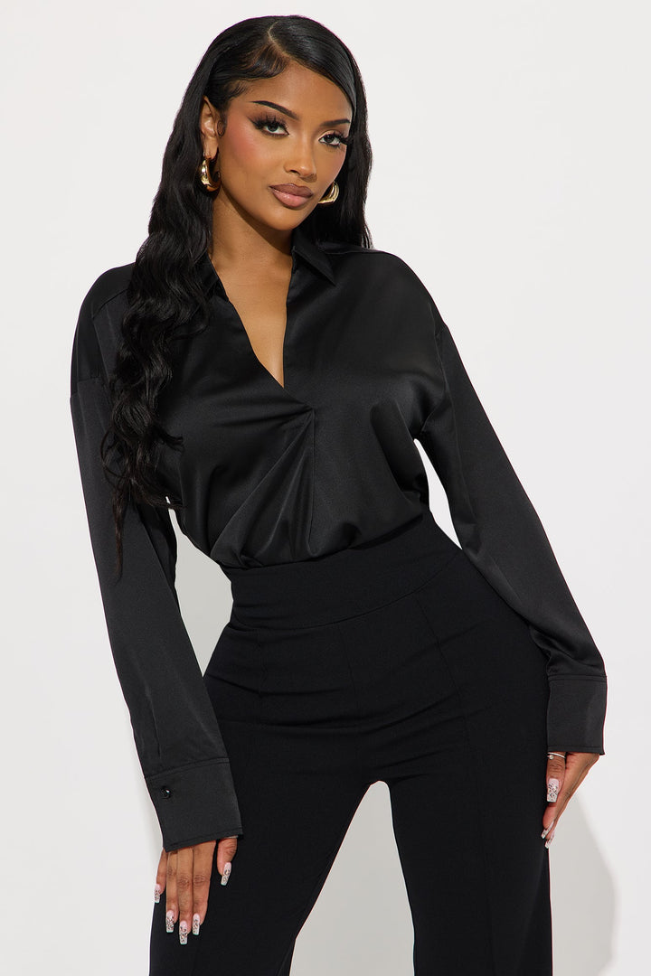 Jessika Satin Blouse Top - Black