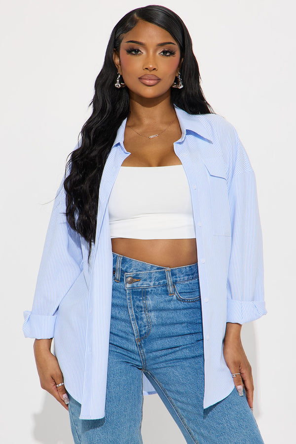 Skip Town Pinstripe Challis Shirt - White/Blue