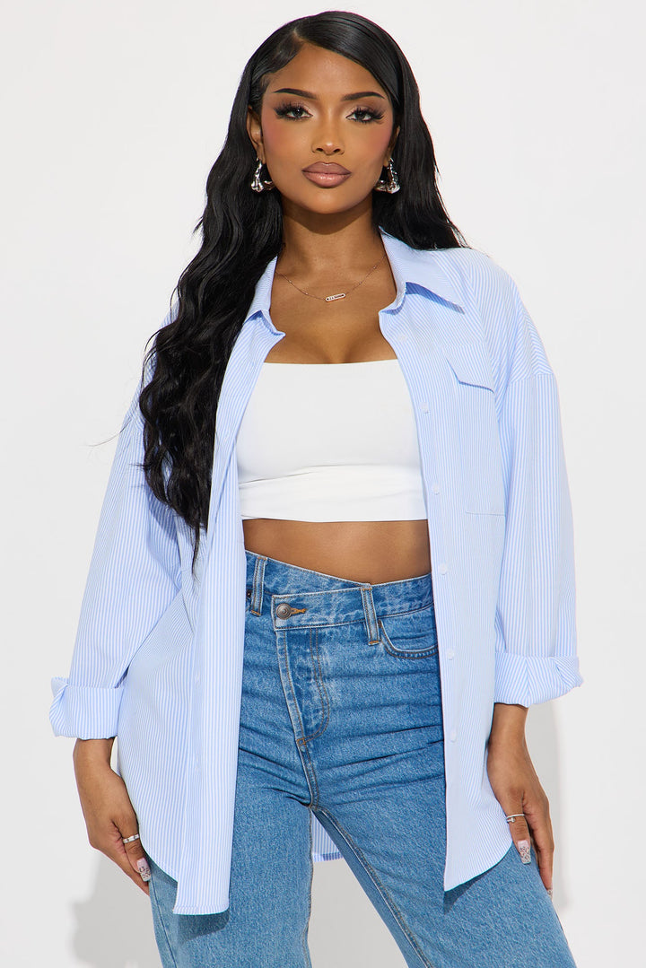 Skip Town Pinstripe Challis Shirt - White/Blue