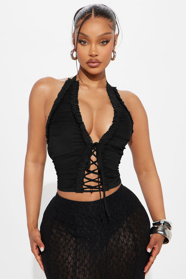 Malibu Honey Lace Up Halter Top - Black