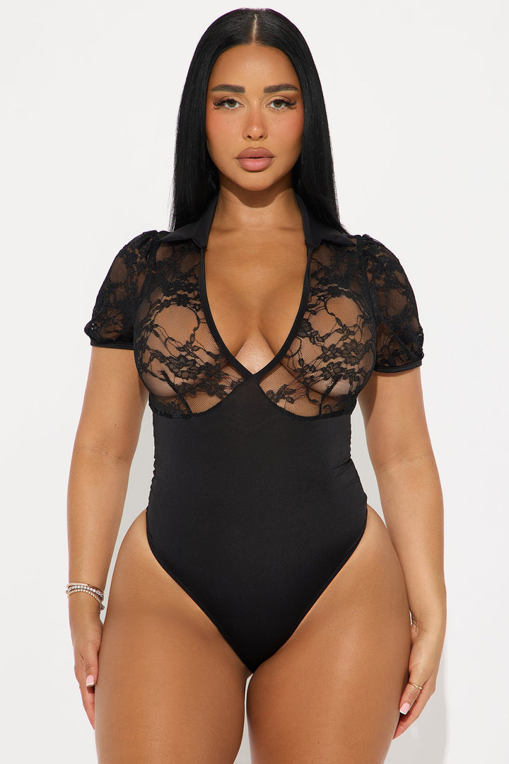 New Urge Short Sleeve Lace Bodysuit - Black